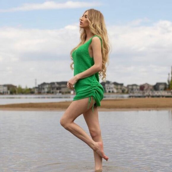 Sndys X Revolve Byron Green Knit Scoop Back Mini Dress NWT Green Size Small - Picture 4 of 9